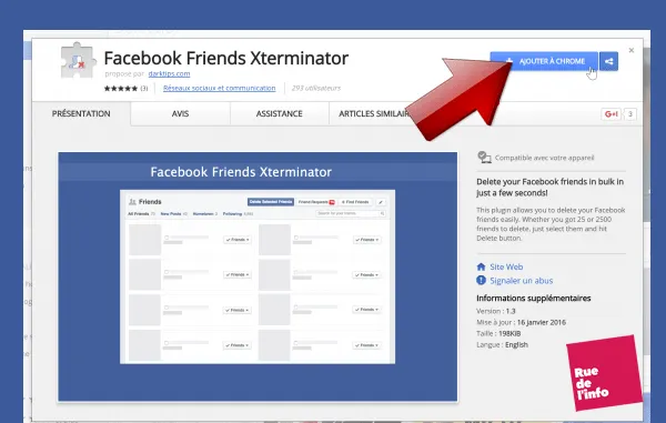 ajout chrome facebook friends exterminator