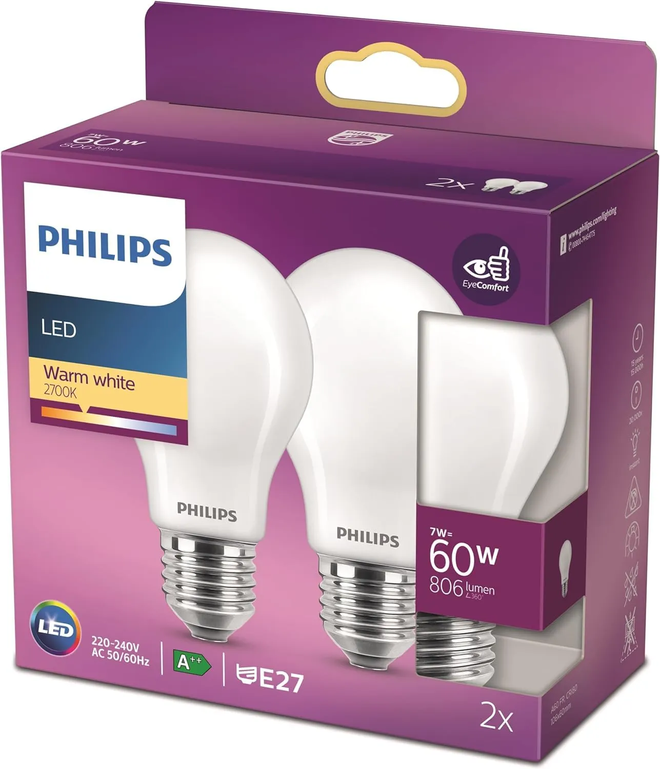 Philips E27 60 W LED : l'ampoule verre dépoli qui change tout, par lot de 2 à 6,49 €