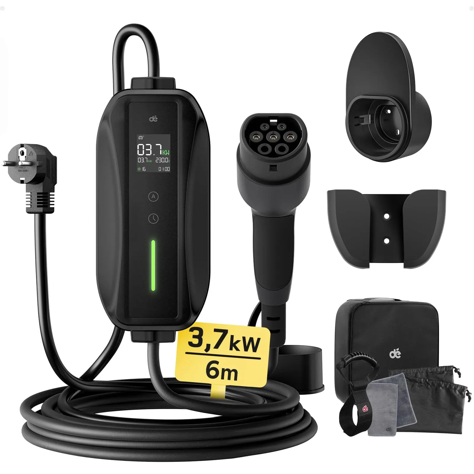Chargeur Type 2 3,7 kW avec écran LCD et câble 6 m à 119,95 € : la recharge simple