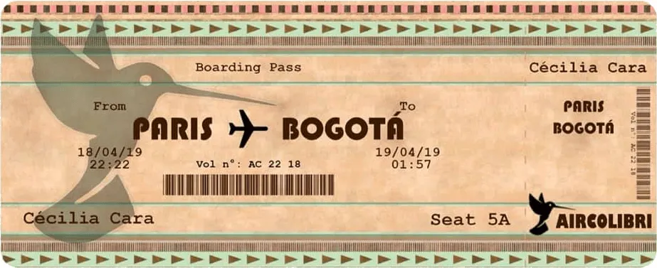Billet d’avion Paris-Bogota de Cécilia Cara
