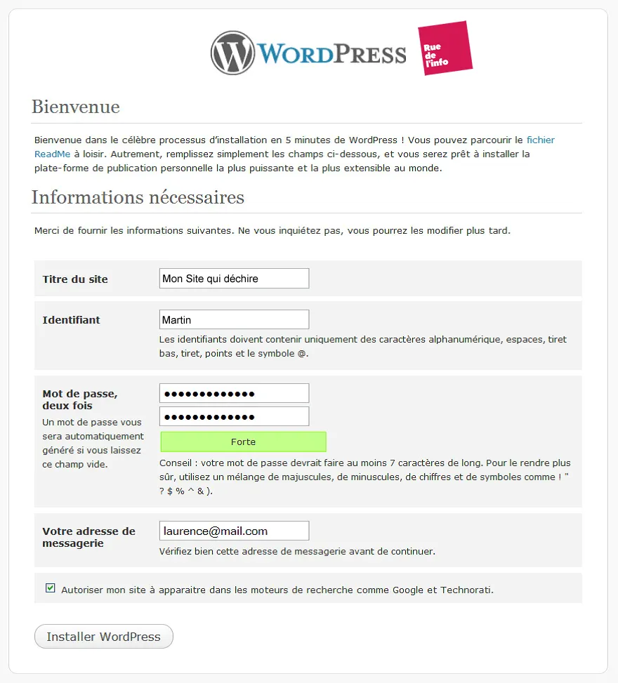 Installtion wordpress sur serveur – Rue de l’info