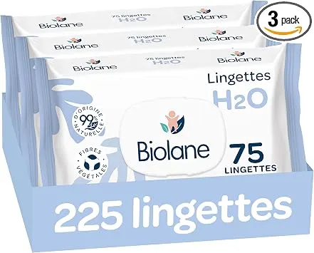 BIOLANE Lingettes Bébé à l'Eau : Le Pack Économique 225 Lingettes pour une Peau Toute Douce