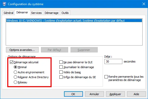 Démarrer en mode en échec – Windows 10 – Rue de l’info