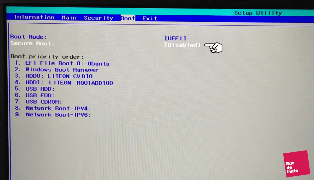 Comment désactiver secure boot sur pc uefi ?